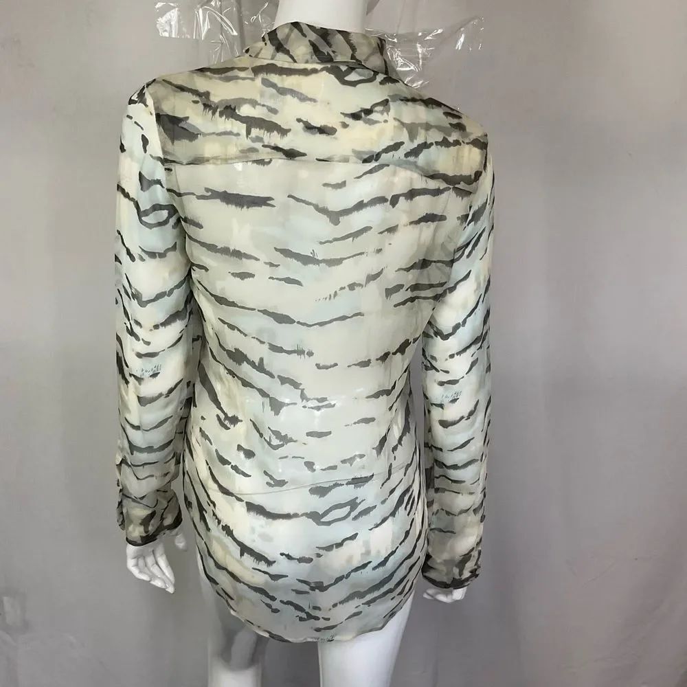Equipment Cream Black 100% Silk Tiger Print Sheer Button Down Shirt Size XS - Picture 5 of 11